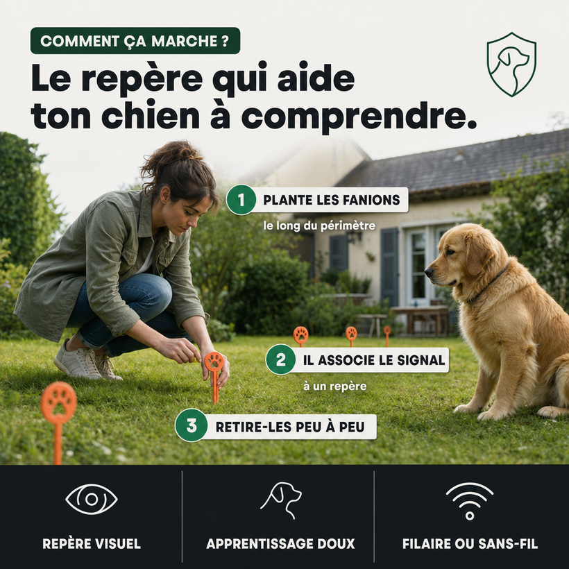 Fanions de délimitation 40 pièces, clôture anti-fugue PERROWALL : comment ça marche