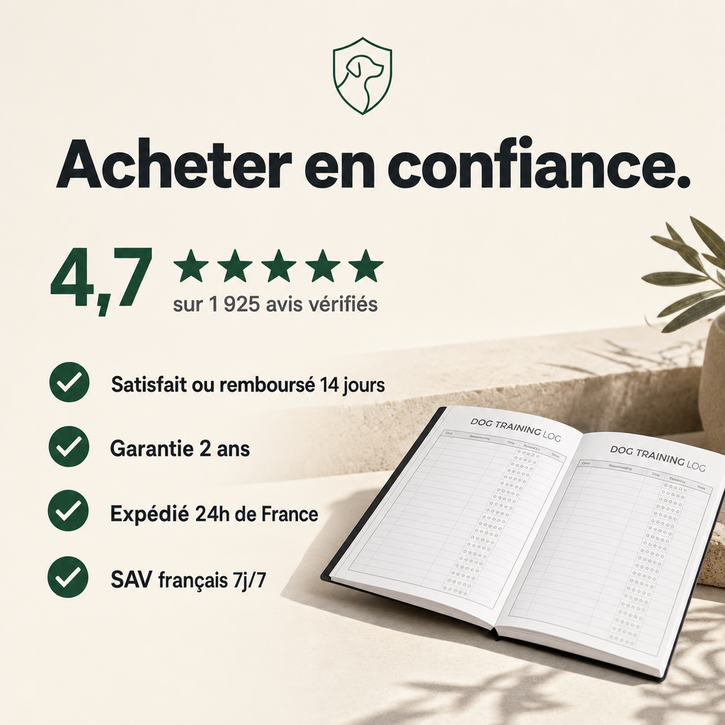 Carnet d'entraînement chien, suivez les progrès PERROWALL : garanties et réassurance