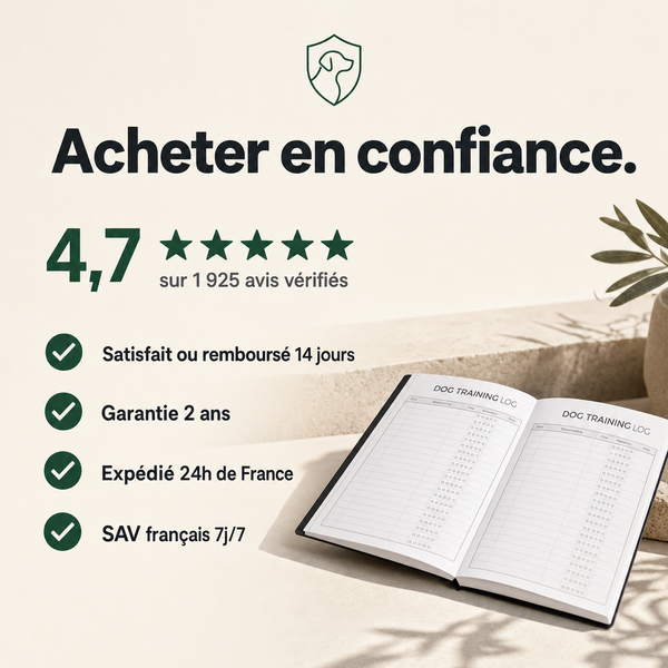 Carnet d'entraînement chien, suivez les progrès PERROWALL : garanties et réassurance