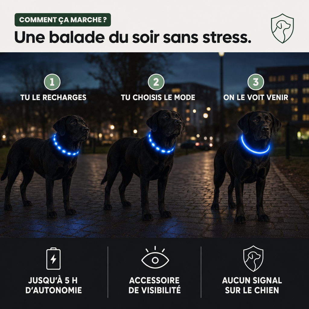 Collier lumineux LED rechargeable PERROWALL : comment ça marche