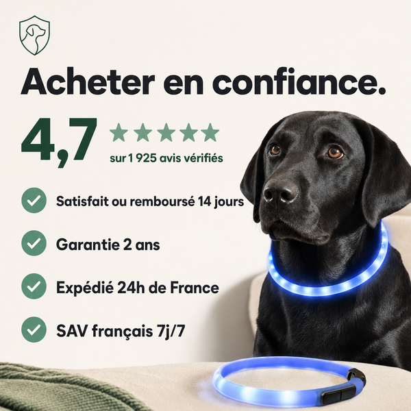Collier lumineux LED rechargeable PERROWALL : garanties et réassurance