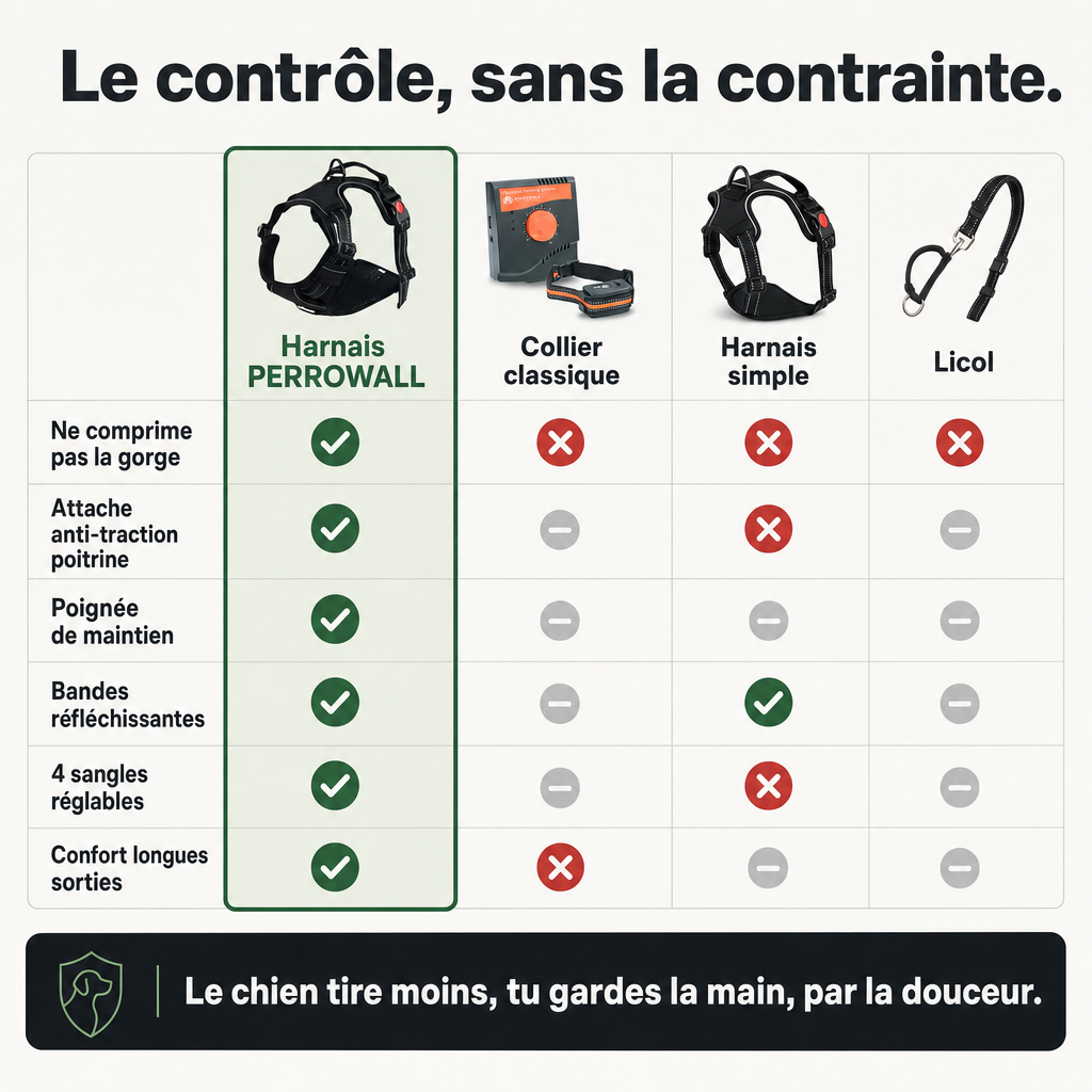 Harnais anti-traction chien, confort et contrôle PERROWALL : comparatif