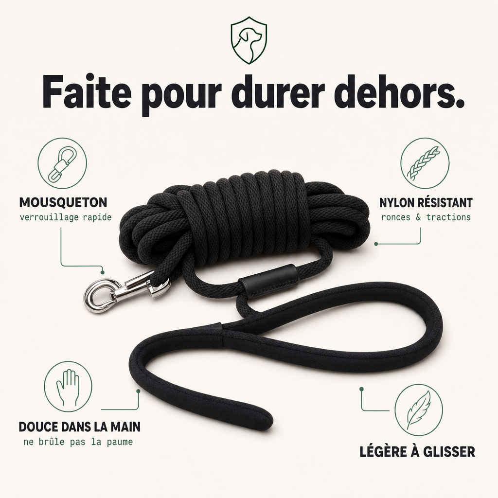 Laisse de travail longe chien, rappel en liberté PERROWALL : caractéristiques clés
