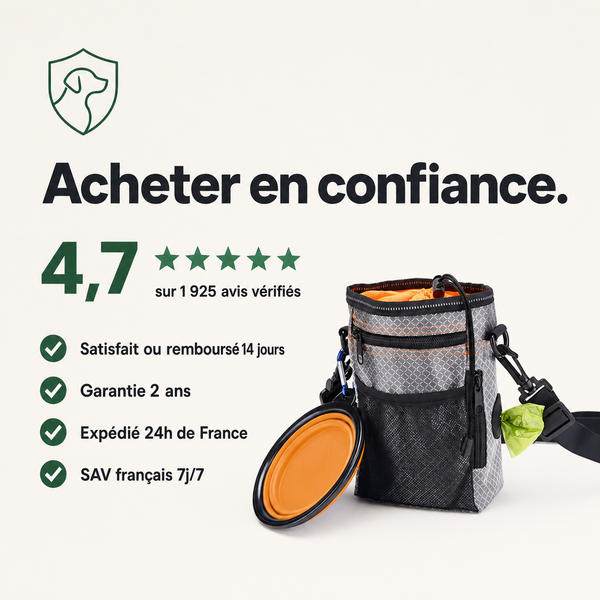 Pochette à friandises chien, récompense au bon moment PERROWALL : garanties et réassurance