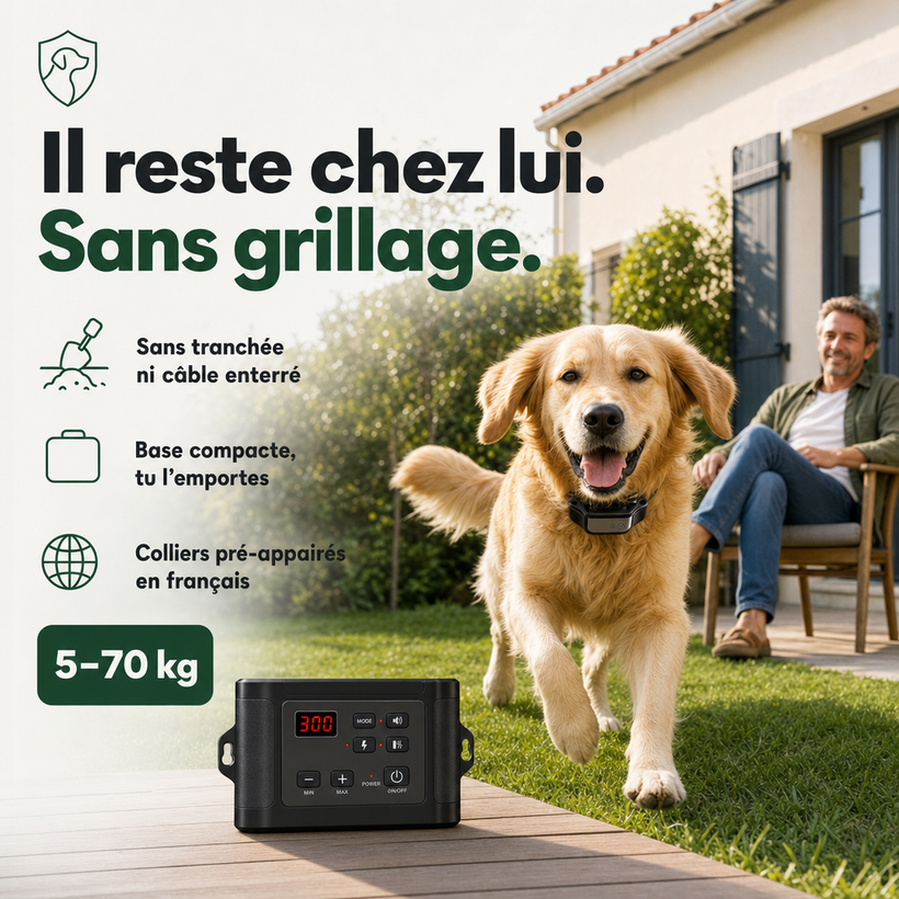 SafeZone, clôture anti-fugue sans-fil pour chien PERROWALL : en situation réelle