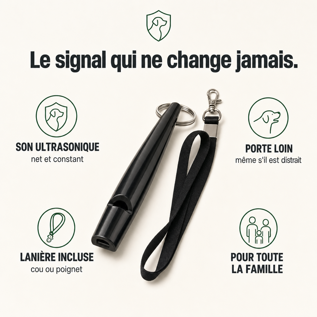 Sifflet de rappel ultrasons chien, signal clair PERROWALL : caractéristiques clés