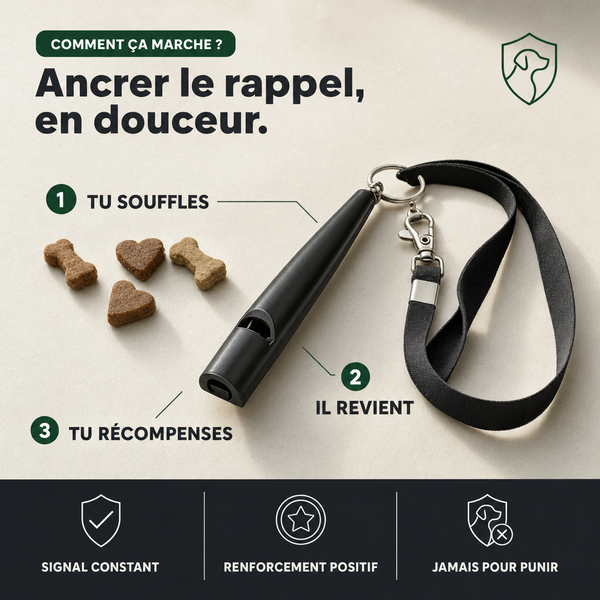 Sifflet de rappel ultrasons chien, signal clair PERROWALL : comment ça marche